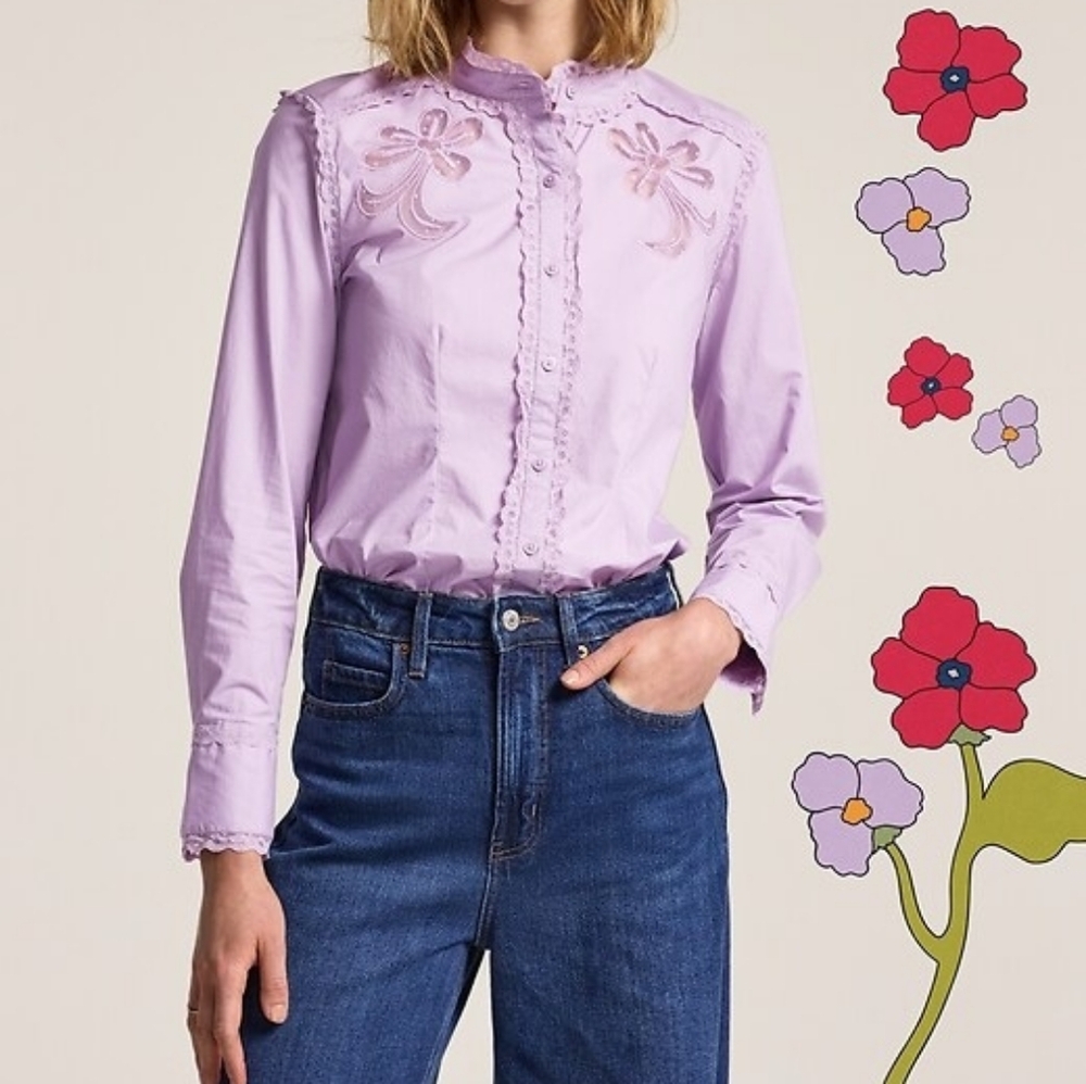 Anna Sui NWT Floral Lace Button-Down Applique Top XS NWT